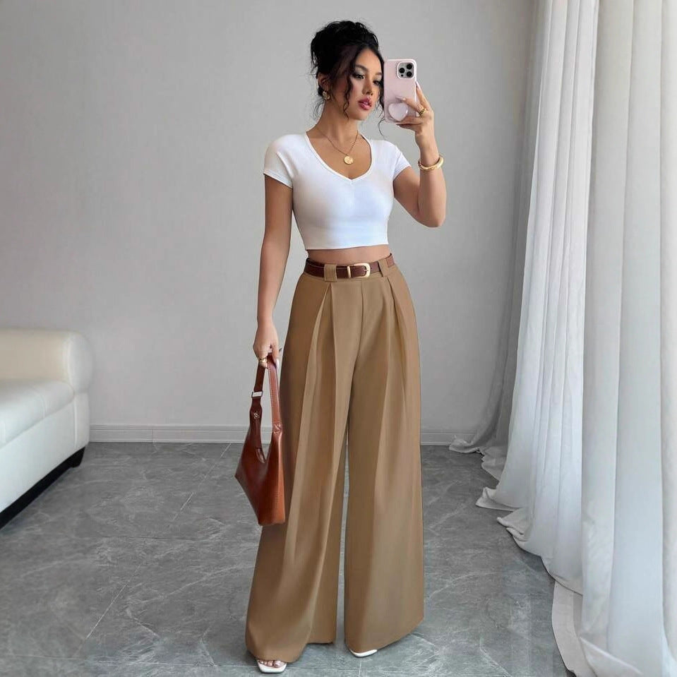 Camille Draped Straight-Leg Trousers