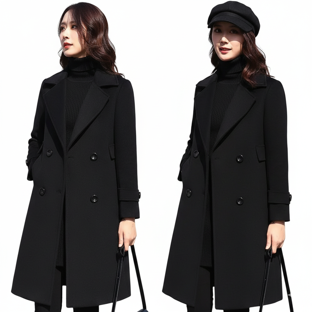 Noir Élégance Long Wool Coat