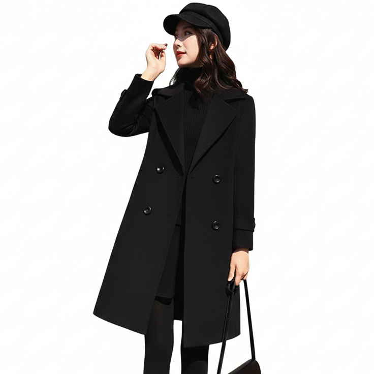 Noir Élégance Long Wool Coat