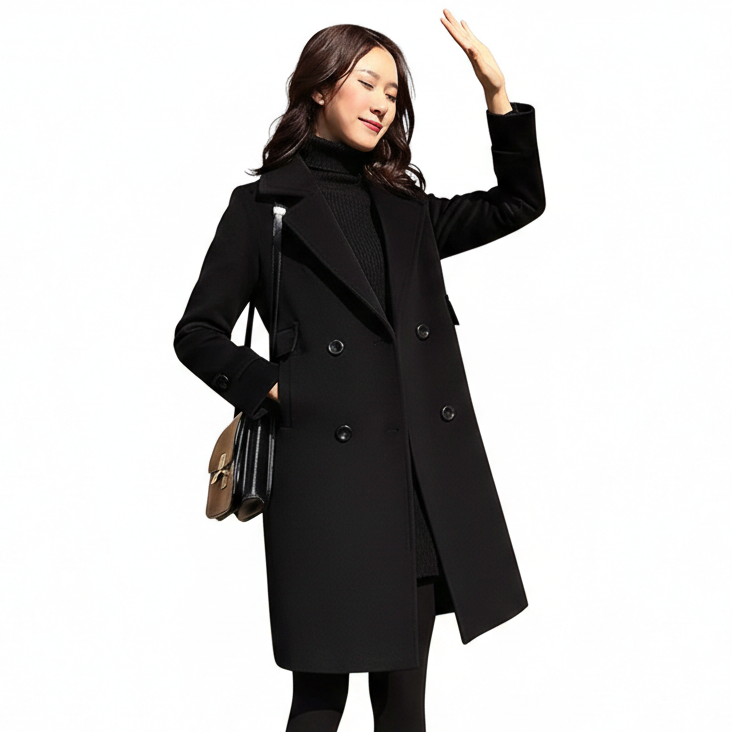 Noir Élégance Long Wool Coat